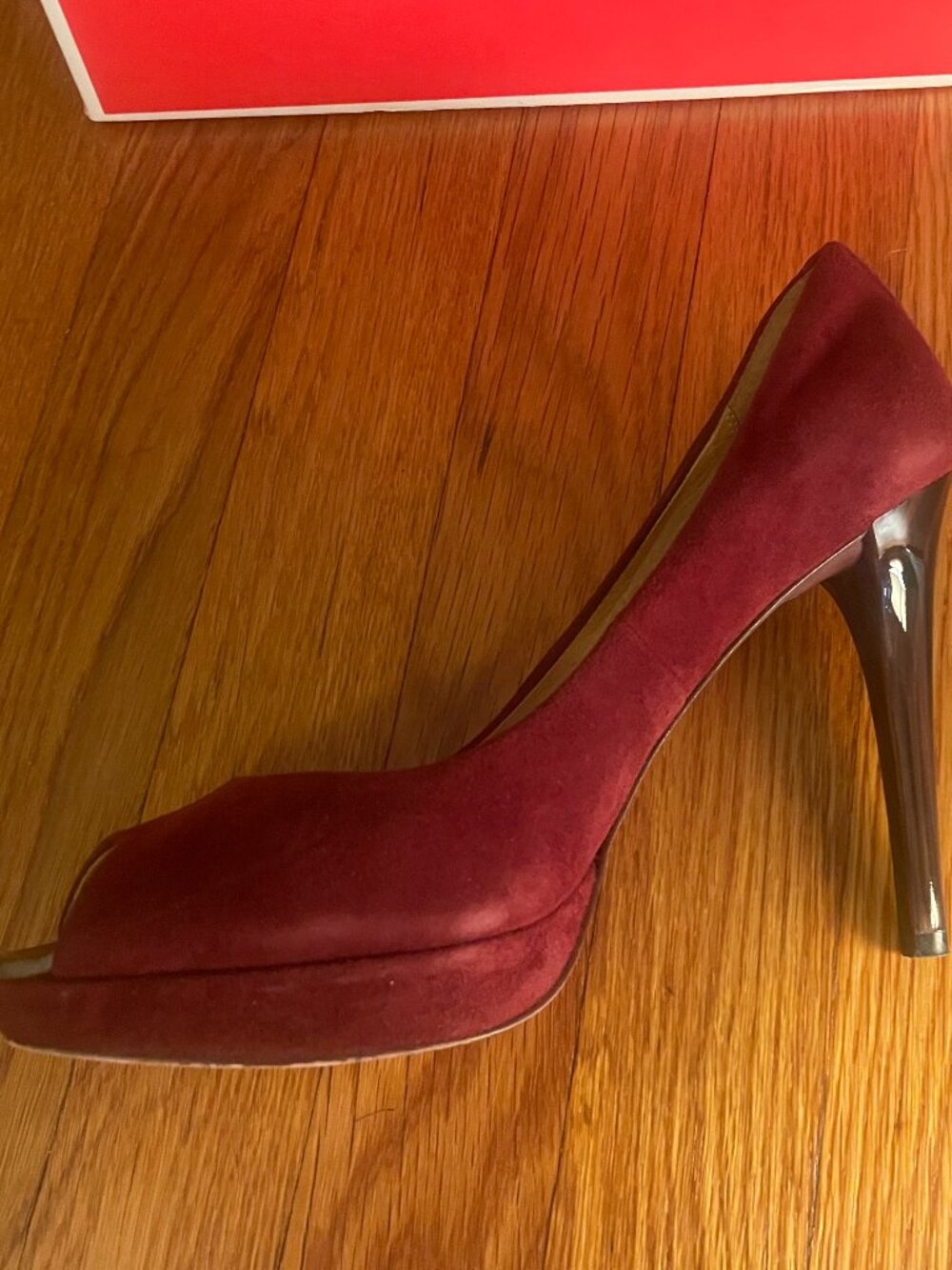 Coach Burgundy Suede Peep-Toe Pumps